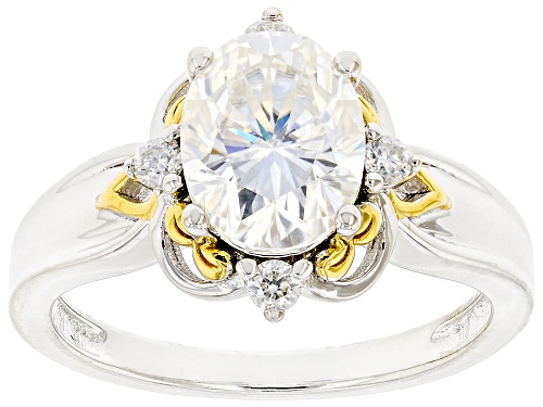 Photo of MOISSANITE FIRE(R) 2.22CTW DEW OVAL & ROUND PLATINEVE(R) & 14K YELLOW GOLD OVER SILVER RING - Size 7