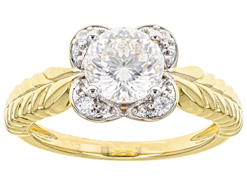 MOISSANITE FIRE(R) 1.43CTW DEW PORTUGUESE CUT & ROUND 14K YELLOW GOLD OVER SILVER RING - Size 6