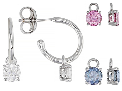 Photo of MOISSANITE FIRE(R) & PINK & BLUE MOISSANITE 3.60CTW DEW RD PLATINEVE(R) INTERCHANGEABLE EARRING SET