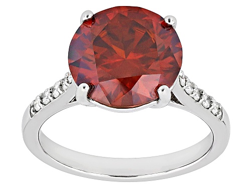 MOISSANITE FIRE(R) & RED MOISSANITE 4.95CTW DEW ROUND PLATINEVE(R) RING - Size 7