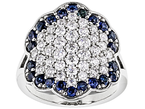 MOISSANITE FIRE(R) 1.31CTW DEW ROUND AND  BLUE SAPPHIRE PLATINEVE(R) RING - Size 9