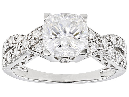 MOISSANITE FIRE(R) 2.40CTW DEW CUSHION CUT AND ROUND PLATINEVE(R) RING - Size 8