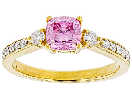 MOISSANITE FIRE(R) & PINK MOISSANITE 1.00CTW DEW 14K YELLOW GOLD OVER SILVER RING - Size 8