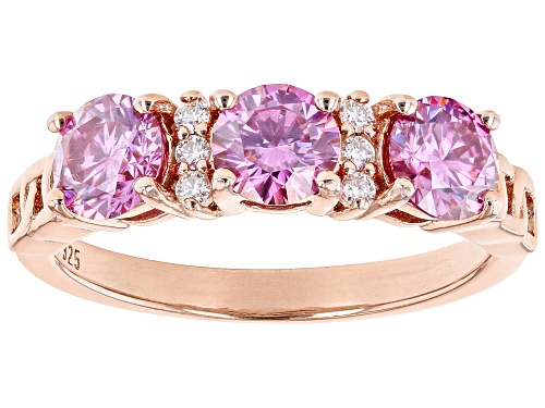 MOISSANITE FIRE(R) & PINK MOISSANITE 1.56CTW DEW ROUND 14K ROSE GOLD OVER SILVER  RING - Size 6