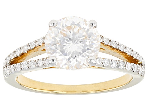 MOISSANITE FIRE(R) 2.49CTW DEW INFERNO CUT(TM) & RD BRIL 14K YELLOW GOLD OVER SILVER RING - Size 6