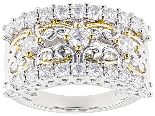 MOISSANITE FIRE(R) 1.40CTW DEW ROUND  PLATINEVE(R) & 14K YELLOW GOLD OVER SILVER RING - Size 6