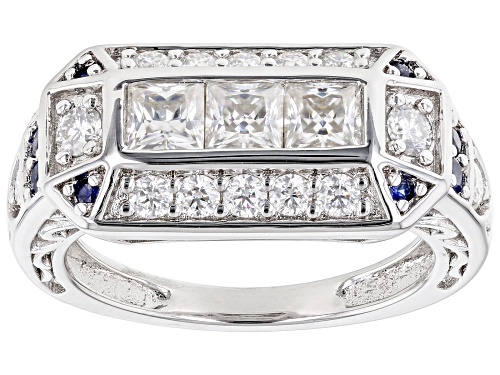 MOISSANITE FIRE(R) 1.41CTW DEW SQUARE BRILLANT & ROUND WITH BLUE SAPPHIRE PLATINEVE(R) RING - Size 6
