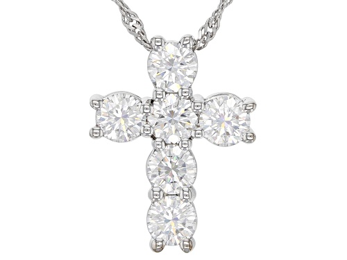 MOISSANITE FIRE(R) 1.38CTW DEW ROUND PLATINEVE(R) CROSS PENDANT & SINGAPORE CHAIN