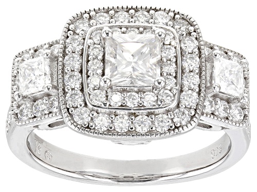 MOISSANITE FIRE(R) 1.96CTW DEW PRINCESS CUT & ROUND PLATINEVE(R) RING - Size 9