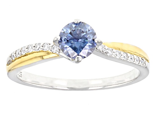 MOISSANITE FIRE(R) & BLUE MOISSANITE .74CTW DEW PLATINEVE(R) & 14K YELLOW GOLD OVER SILVER RING - Size 6