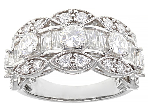 MOISSANITE FIRE(R) 2.39CTW DEW ROUND & BAGUETTE PLATINEVE(R) RING - Size 6