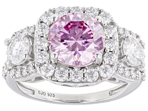MOISSANITE FIRE(R) & PINK MOISSANITE 3.38CTW DEW ROUND PLATINEVE(R) RING - Size 7