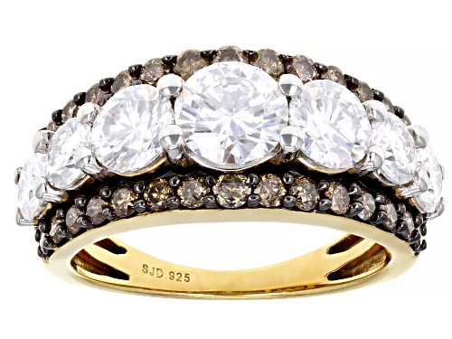 MOISSANITE FIRE(R) 2.72CTW DEW & .84CTW CHAMPAGNE DIAMOND 14K YELLOW GOLD OVER SILVER RING - Size 6