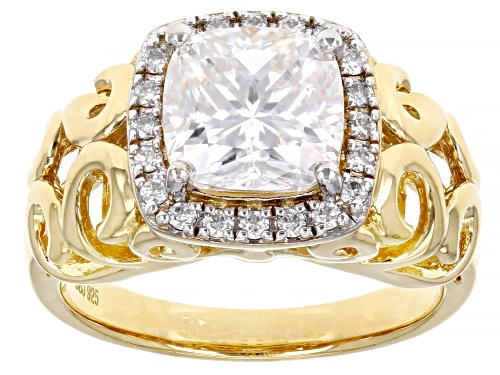 MOISSANITE FIRE® 2.60CTW DEW CUSHION CUT & ROUND 14K YELLOW GOLD OVER SILVER RING - Size 7