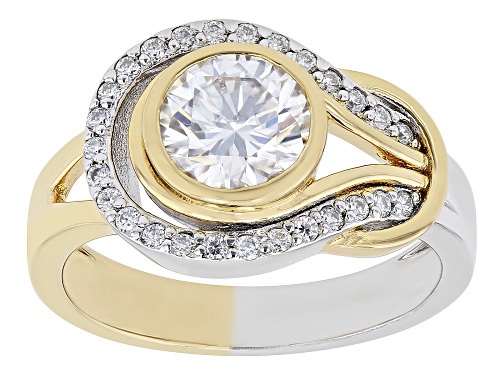 MOISSANITE FIRE(R) 1.46CTW DEW ROUND PLATINEVE(R) & 14K YELLOW GOLD OVER SILVER RING - Size 6