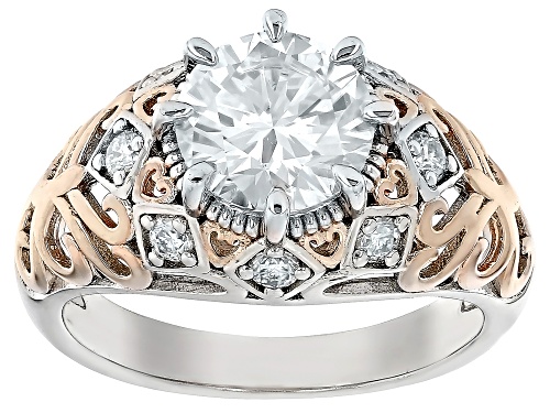 MOISSANITE FIRE(R) 2.14CTW DEW ROUND  PLATINEVE(R) & 14K ROSE GOLD OVER SILVER RING - Size 9
