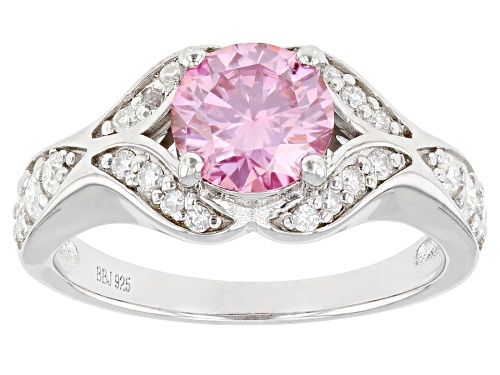 Photo of MOISSANITE FIRE(R) & PINK MOISSANITE 1.60CTW DEW ROUND PLATINEVE(R) RING - Size 9