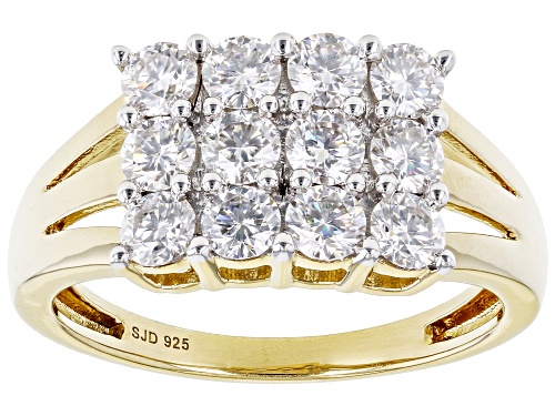 MOISSANITE FIRE(R) 1.56CTW DEW  ROUND 14K YELLOW GOLD OVER SILVER RING - Size 7