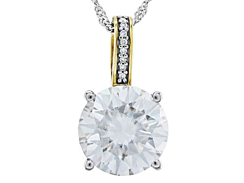 MOISSANITE FIRE(R) 6.42CTW DEW ROUND PLATINEVE(R) TWO TONE PENDANT & 18 INCH SINGAPORE CHAIN