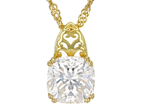 MOISSANITE FIRE(R) 2.80CT DEW SQUARE CUSHION 14K YELLOW GOLD OVER SILVER PENDANT & 18 INCH CHAIN