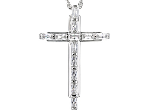 MOISSANITE FIRE(R) 1.08CTW DEW BAGUETTE PLATINEVE(R) CROSS PENDANT & 18 INCH SINGAPORE CHAIN