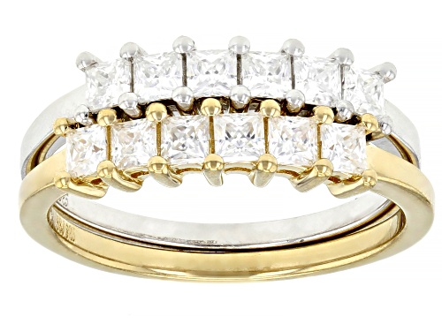 MOISSANITE FIRE(R) 1.20CTW DEW PLATINEVE(R) & 14K YELLOW GOLD OVER SILVER RING SET OF 2 BANDS - Size 5