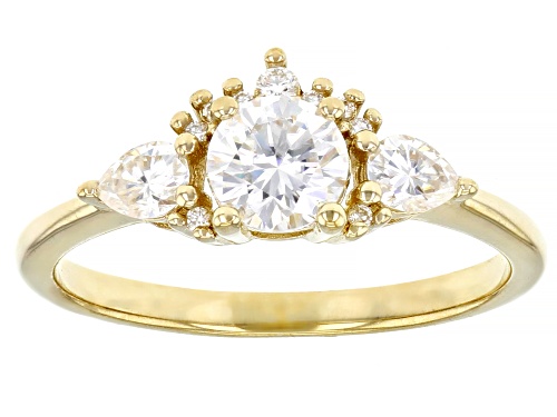 Photo of MOISSANITE FIRE® .89CTW DEW PEAR SHAPE & ROUND 14K YELLOW GOLD OVER SILVER RING - Size 9