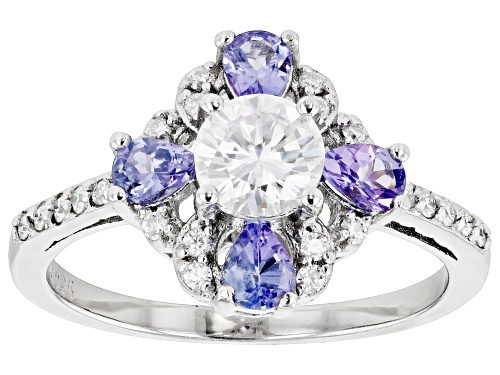 MOISSANITE FIRE(R) .82CTW DEW ROUND & TANZANITE PLATINEVE(R) RING - Size 7