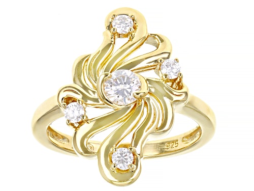 MOISSANITE FIRE(R) .43CTW DEW ROUND 14K YELLOW GOLD OVER SILVER RING - Size 8