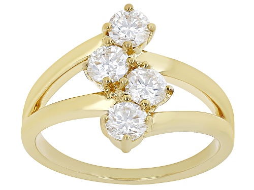 Photo of MOISSANITE FIRE(R) .92CTW DEW ROUND 14K YELLOW GOLD OVER SILVER RING - Size 7