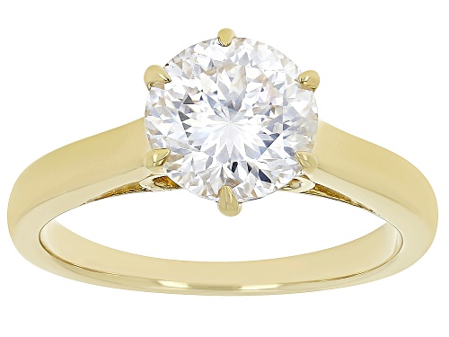 MOISSANITE FIRE(R) 2.17CT DEW ROUND INFERNO CUT(TM) 14K YELLOW GOLD OVER SILVER RING - Size 11