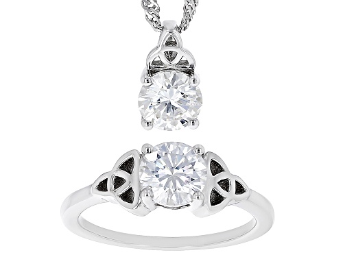 MOISSANITE FIRE(R) 1.80CTW DEW ROUND PLATINEVE(R) RING & PENDANT W/CH SET