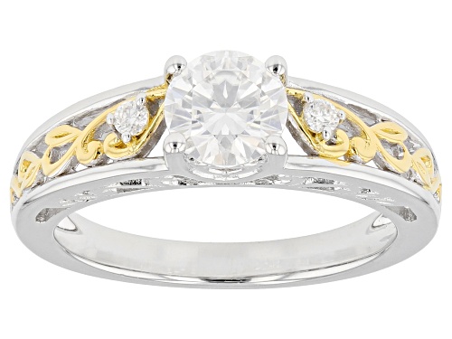 Photo of MOISSANITE FIRE(R) .86CTW DEW ROUND PLATINEVE(R) & 14K YELLOW GOLD OVER SILVER RING - Size 7