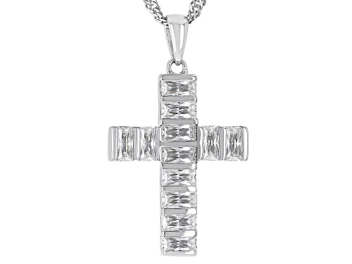 MOISSANITE FIRE(R) 1.08CTW DEW BAGUETTE PLATINEVE(R) CROSS PENDANT & 18 INCH SINGAPORE CHAIN