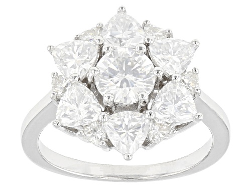 MOISSANITE FIRE(R) 2.90CTW DEW ROUND BRILLANT & TRILLION CUT PLATINEVE(R) RING - Size 7