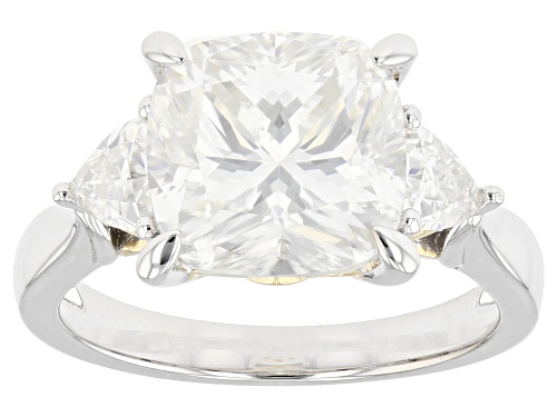 MOISSANITE FIRE(R) 5.62CTW DEW SQUARE CUSHION & TRILLION CUT TWO TONE RING - Size 7
