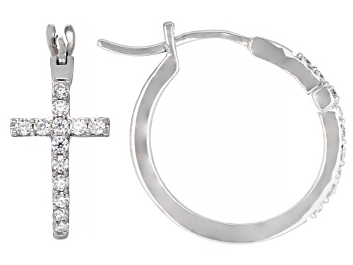 MOISSANITE FIRE(R) .52CTW DEW ROUND PLATINEVE(R) CROSS HOOP EARRINGS