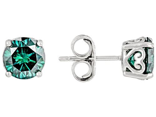 MOISSANITE FIRE(R) GREEN 3.00CTW DEW ROUND PLATINEVE(R) STUD EARRINGS