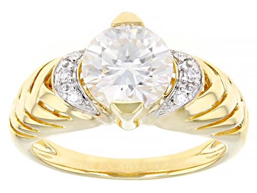MOISSANITE FIRE(R) 1.96CTW DEW ROUND 14K YELLOW GOLD OVER SILVER RING - Size 9