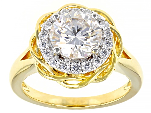 MOISSANITE FIRE(R) 2.26CTW DEW ROUND 14K YELLOW GOLD OVER SILVER RING - Size 8