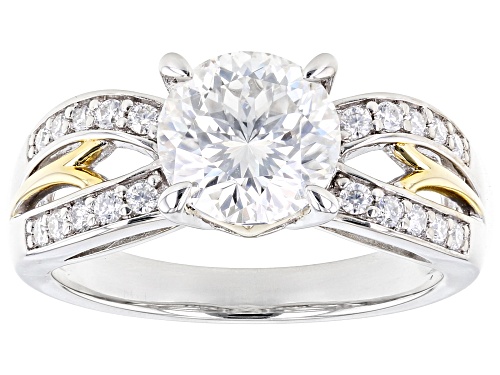 MOISSANITE FIRE(R) 2.37CTW DEW INFERNO CUT(TM) & PLATINEVE(R) & 14K YELLOW GOLD OVER SILVER RING - Size 9