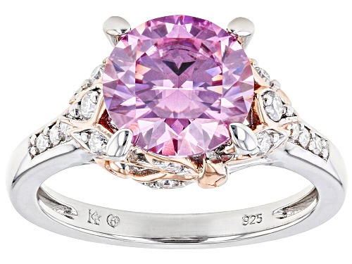 MOISSANITE FIRE(R) & PINK MOISSANITE 2.94CTW DEW PLATINEVE(R) & 14K ROSE GOLD OVER SILVER RING - Size 7