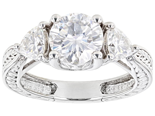 MOISSANITE FIRE(R) 2.70CTW DEW ROUND & TRILLION CUT PLATINEVE(R) RING - Size 9