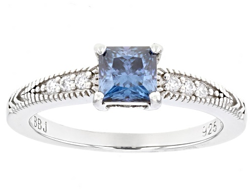 MOISSANITE FIRE(R) & BLUE MOISSANITE .79CTW DEW PLATINEVE RING - Size 9