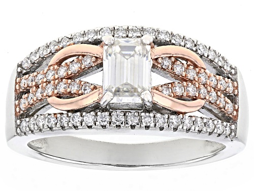 MOISSANITE FIRE® 1.22CTW DEW EMERALD CUT AND ROUND BRILLIANT TWO TONE RING - Size 7