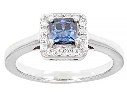 MOISSANITE FIRE® & BLUE MOISSANITE .90CTW DEW PRINCESS CUT & ROUND PLATINEVE® RING - Size 9