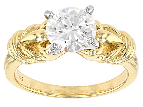 MOISSANITE FIRE(R) 1.90CT DEW ROUND 14K YELLOW GOLD OVER SILVER RING - Size 7