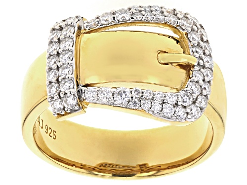 MOISSANITE FIRE(R) .82CTW DEW ROUND 14K YELLOW GOLD OVER SILVER BUCKLE RING - Size 6