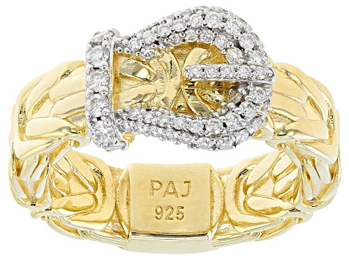 MOISSANITE FIRE(R) .71CTW DEW ROUND 14K YELLOW GOLD OVER SILVER BUCKLE RING - Size 6