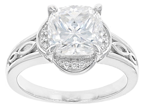 MOISSANITE FIRE(R) 2.92CTW DEW CUSHION CUT & ROUND PLATINEVE(R) RING - Size 7